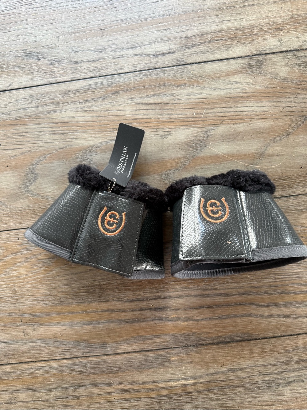 Equestrian Stockholm Black Faux Leather Sheepskin Bell Boots (Pair)